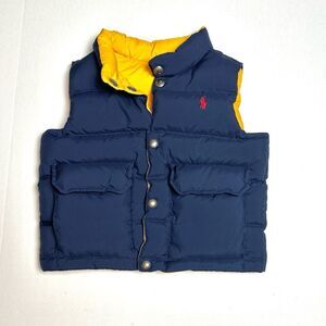 Polo Ralph Lauren Down Puffer Vest Reversible Blue Yellow Pockets 2T